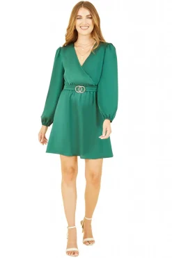 Women Mela London Satin Wrap Dress With Long Sleeves