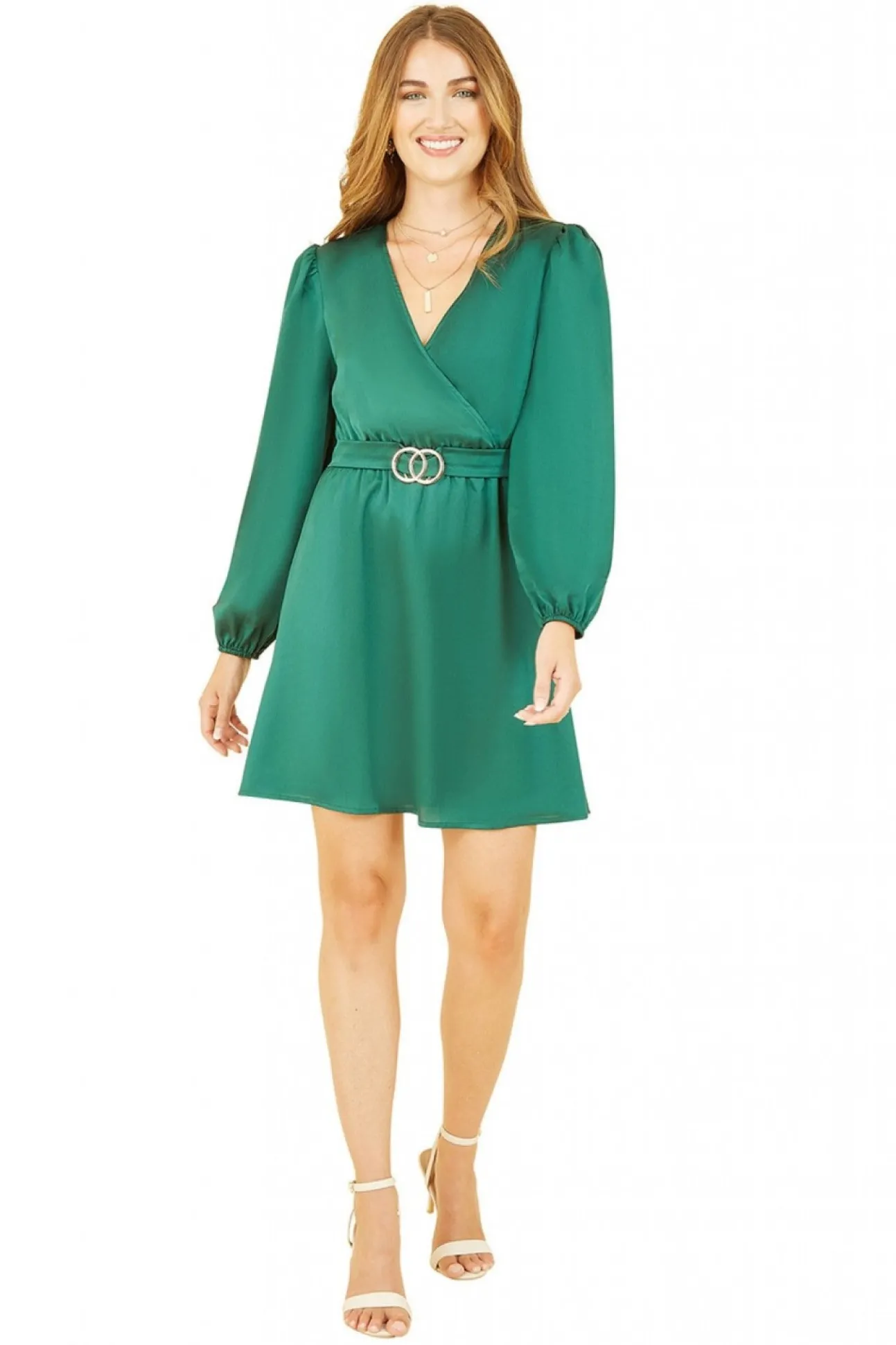 Women Mela London Satin Wrap Dress With Long Sleeves