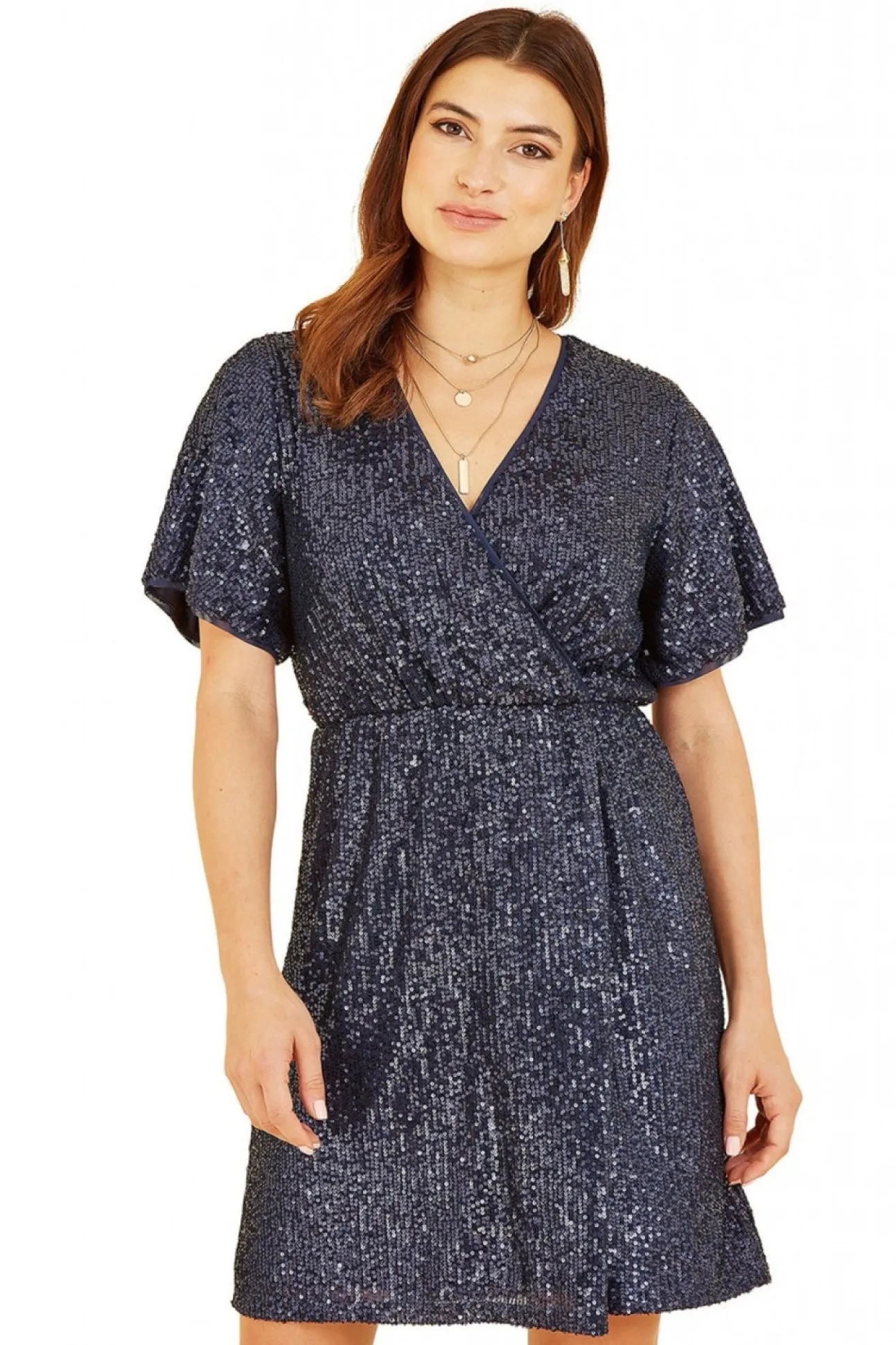 Women Mela London Sequin Kimono Sleeve Wrap Dress