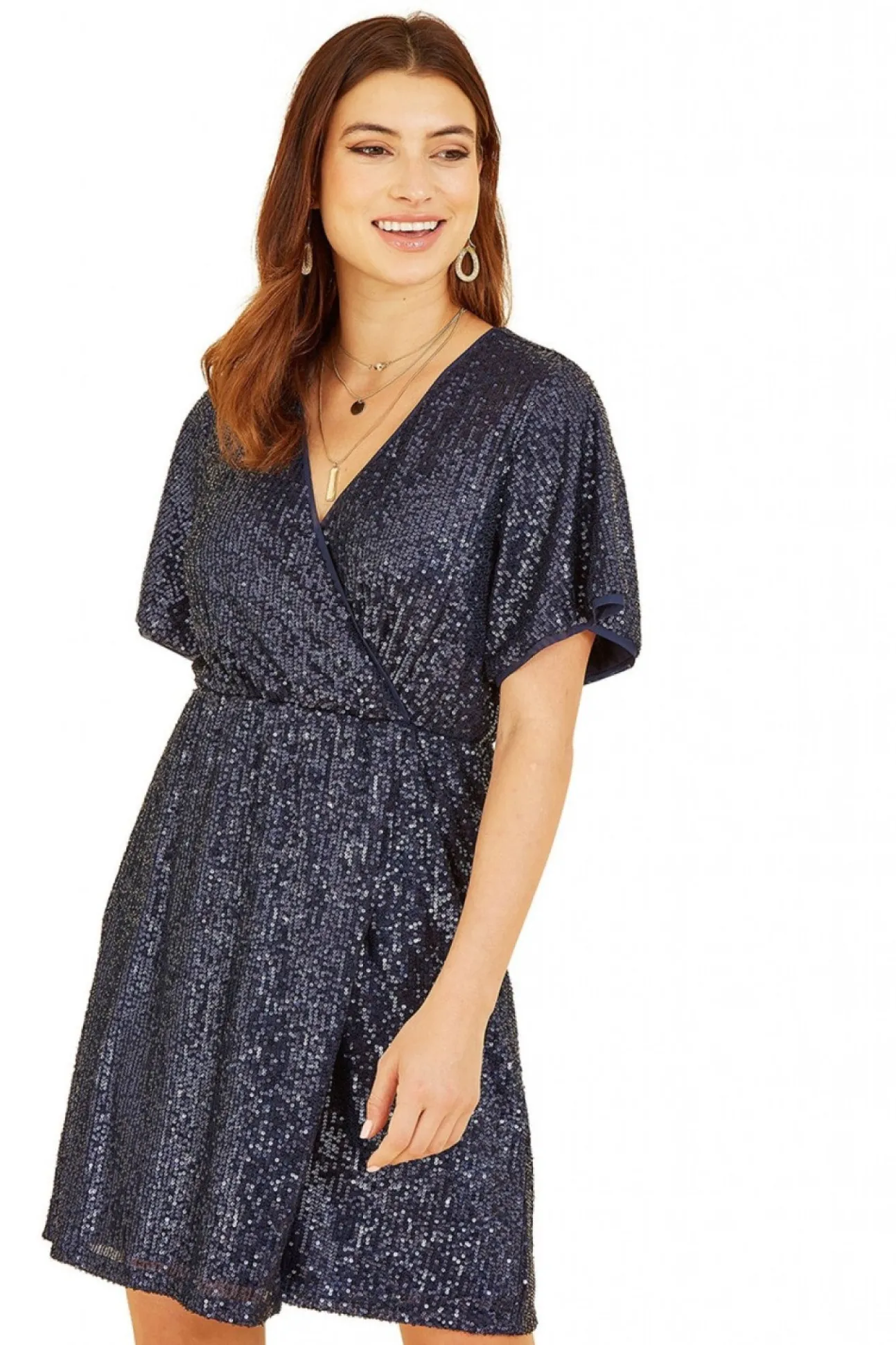 Women Mela London Sequin Kimono Sleeve Wrap Dress