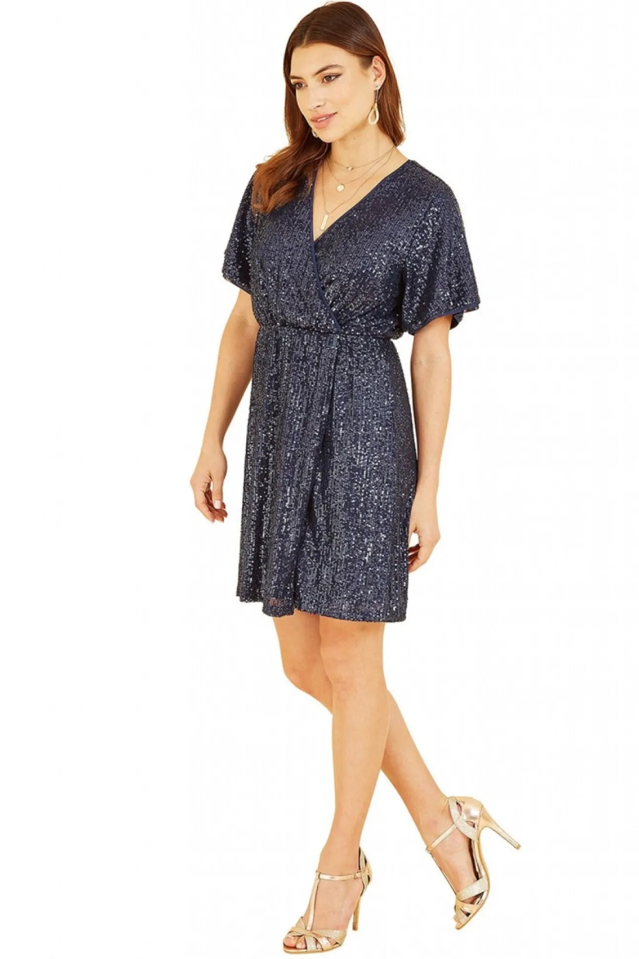 Women Mela London Sequin Kimono Sleeve Wrap Dress