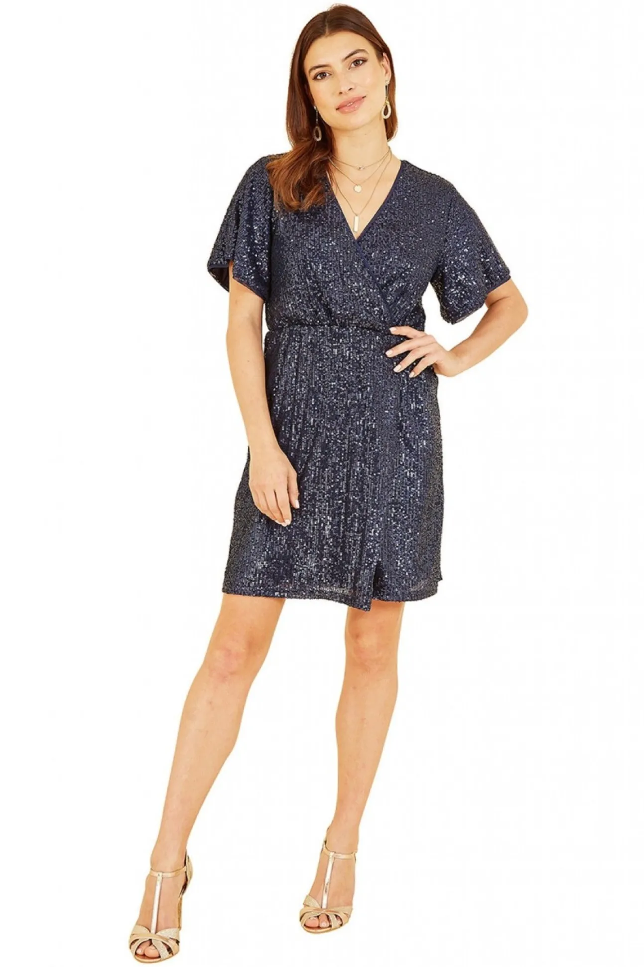 Women Mela London Sequin Kimono Sleeve Wrap Dress