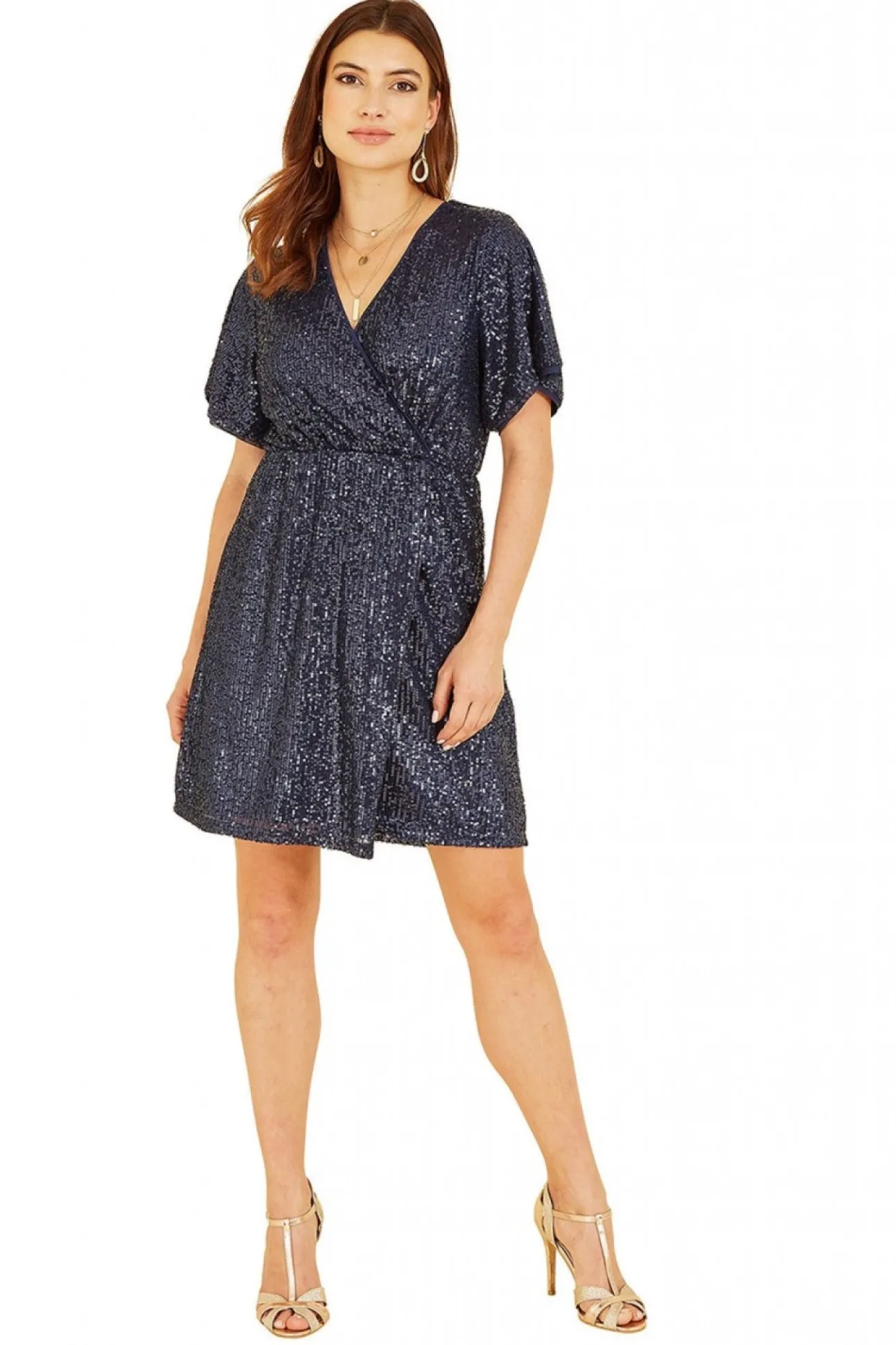 Women Mela London Sequin Kimono Sleeve Wrap Dress