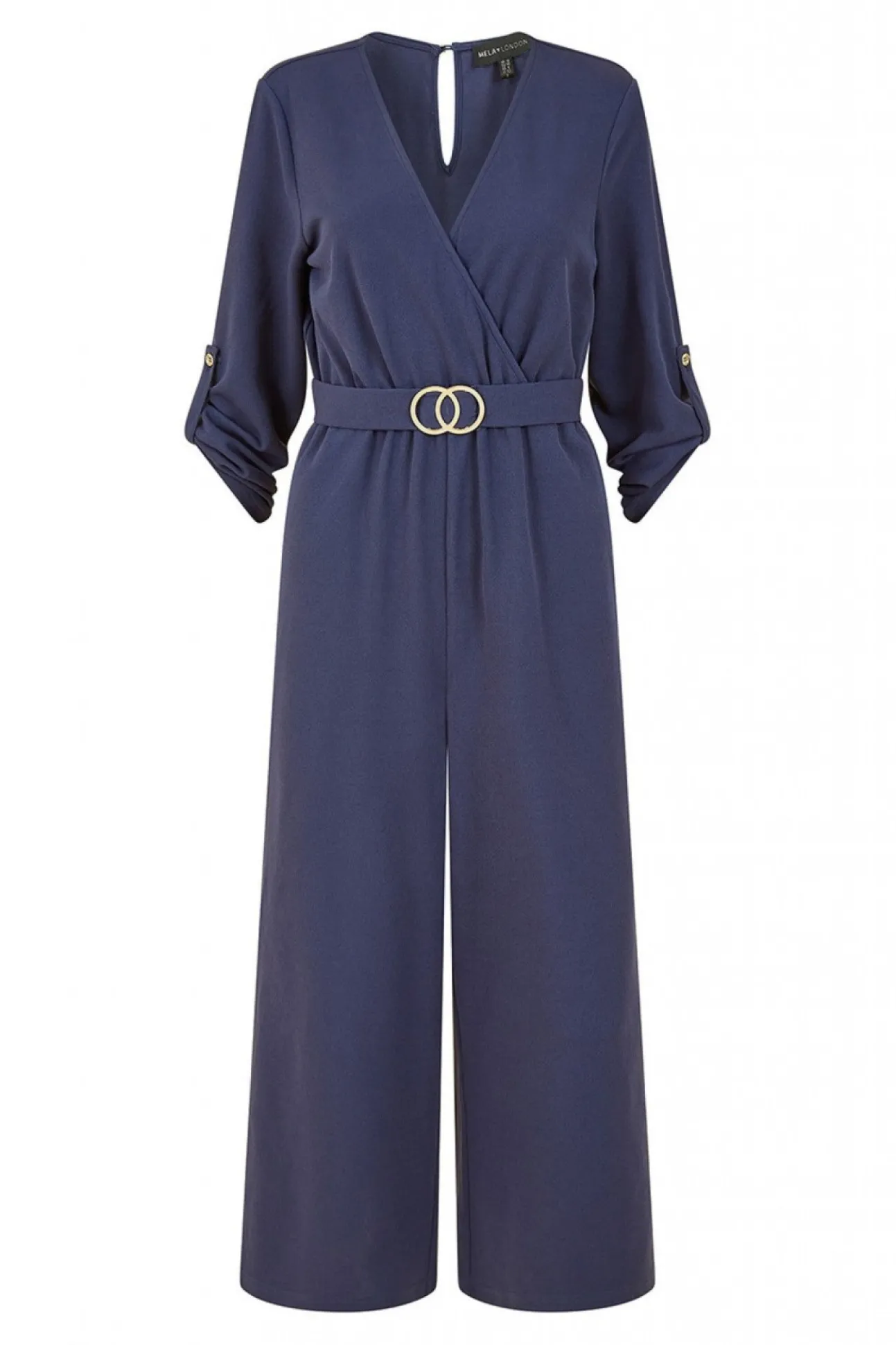 Women Mela London Wrap Over Stretch Jumpsuit With Gold Belt