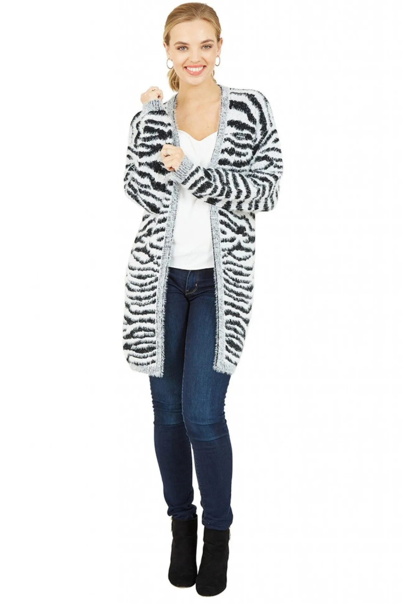 Women Mela London Zebra Knitted Edge To Edge Cardigan