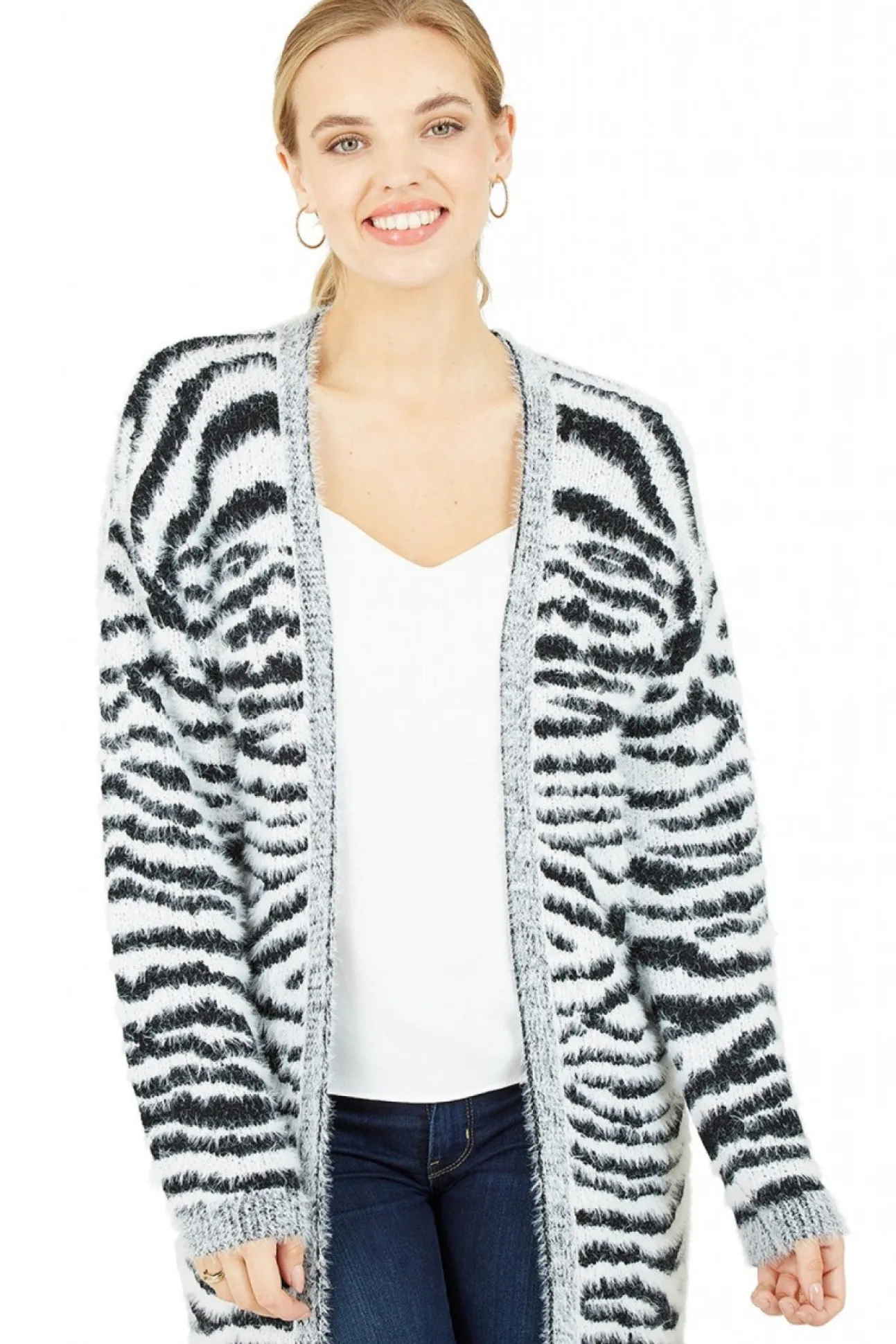 Women Mela London Zebra Knitted Edge To Edge Cardigan
