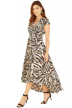 Women Mela London Zebra Print Dipped Hem Wrap Dress
