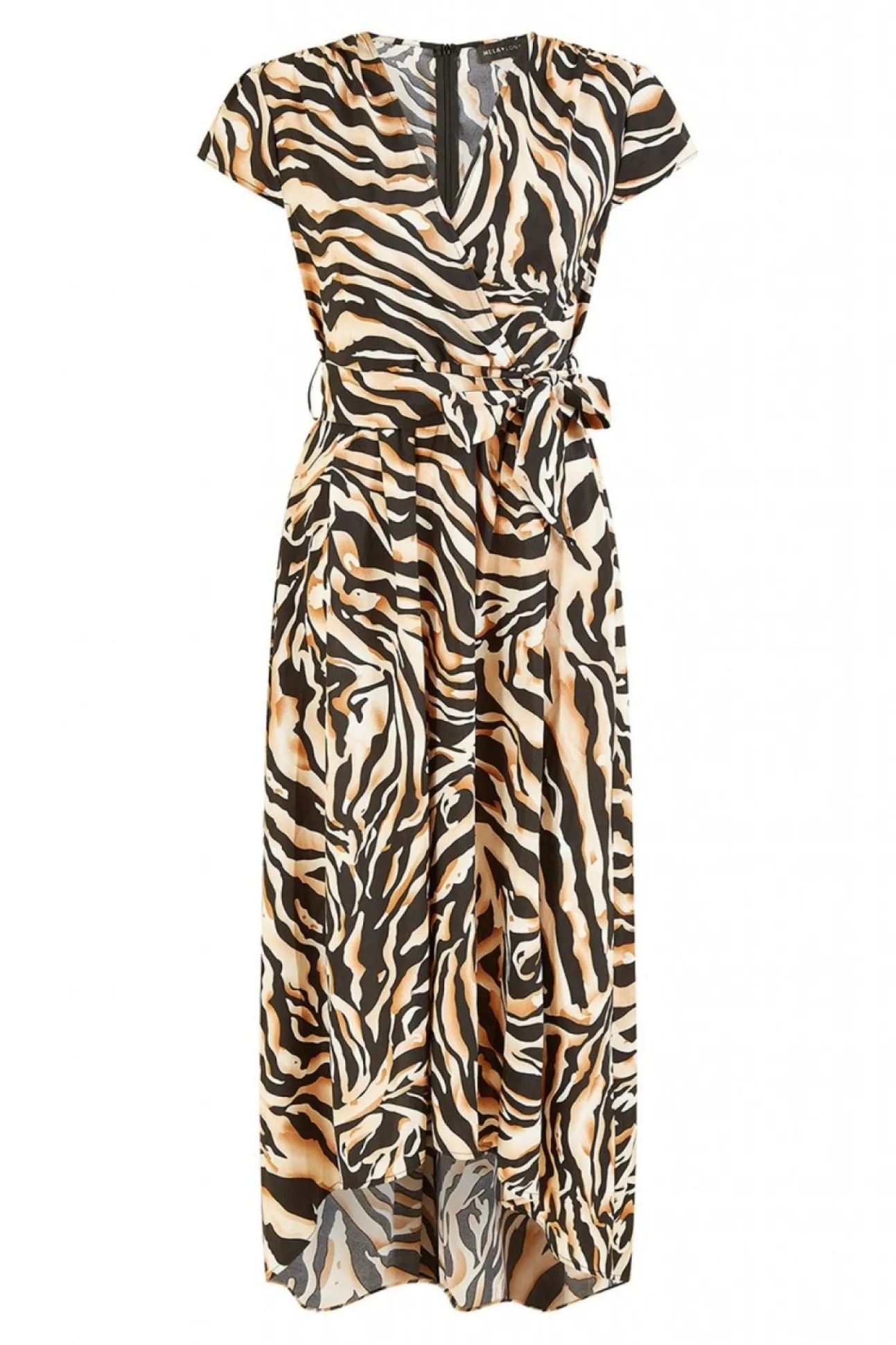 Women Mela London Zebra Print Dipped Hem Wrap Dress