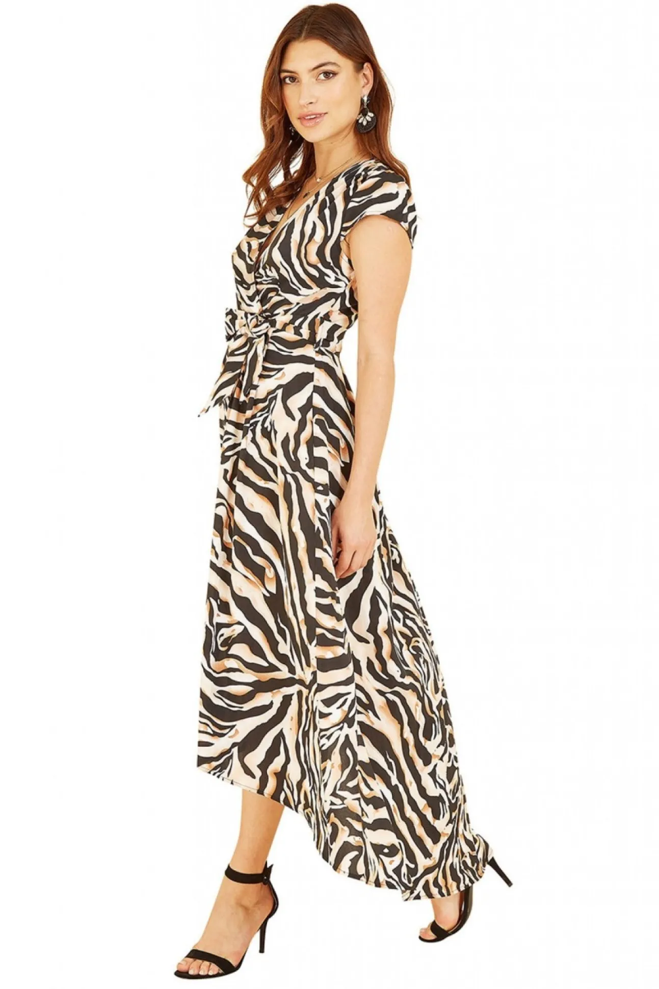 Women Mela London Zebra Print Dipped Hem Wrap Dress
