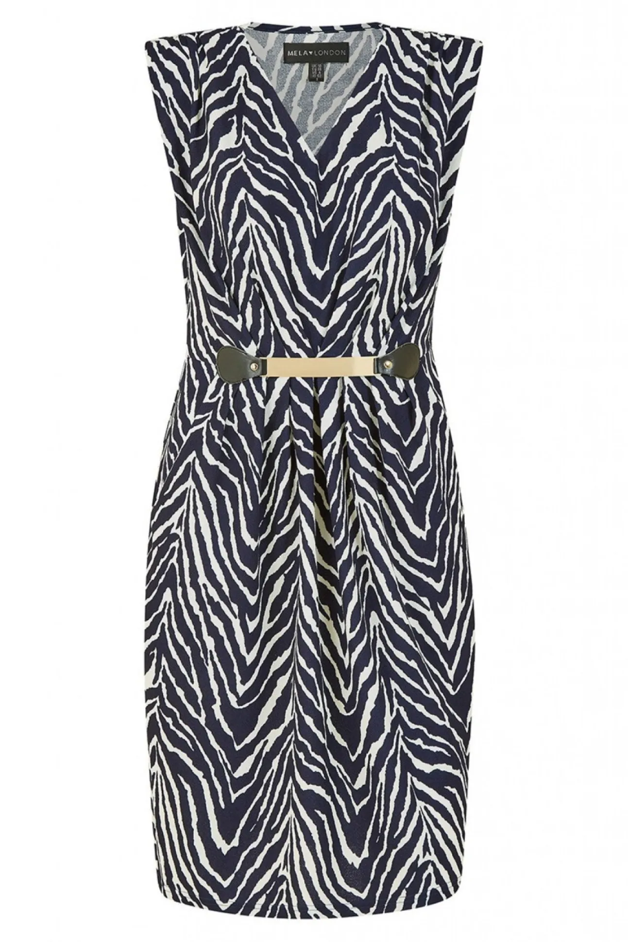Women Mela London Zig Zag Jersey Pocket Dress With Gold Bar