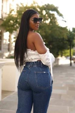 Women SETSOFRAN London High Waist Shape Paperbag Jeans Medium Wash