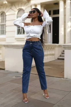 Women SETSOFRAN London High Waist Shape Paperbag Jeans Medium Wash