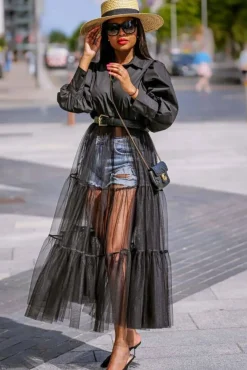 Women SETSOFRAN London Sheer Tulle Shirt Dress