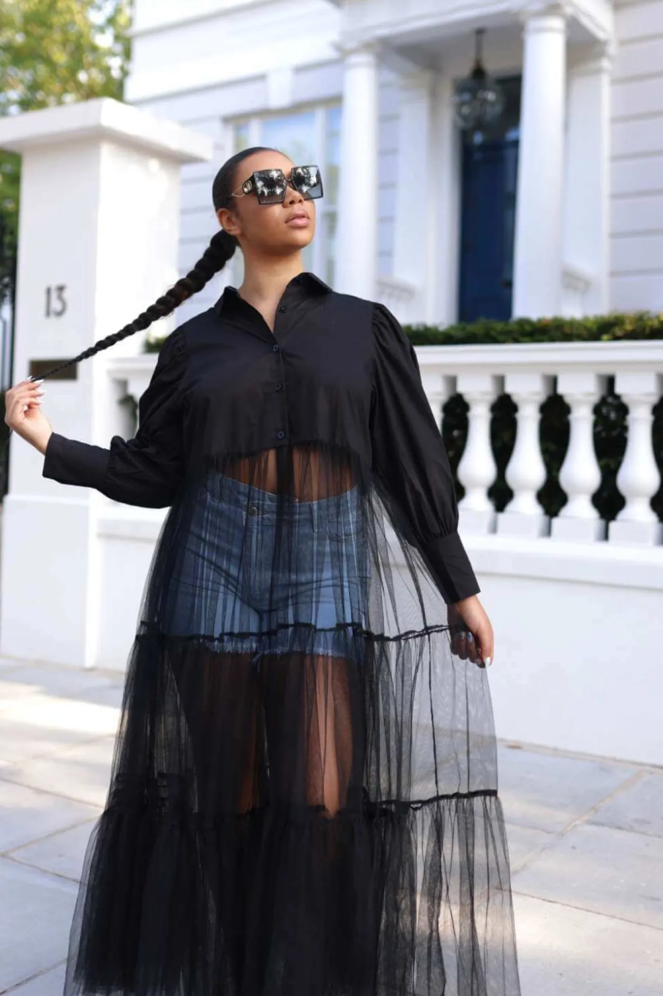 Women SETSOFRAN London Sheer Tulle Shirt Dress