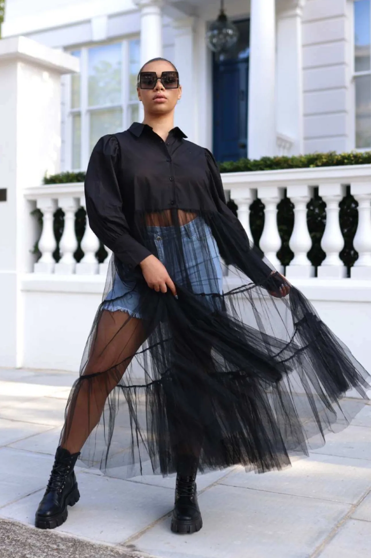 Women SETSOFRAN London Sheer Tulle Shirt Dress