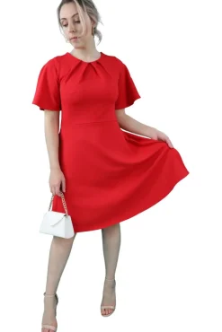 Women Signage Half Sleeve Box Pleat Skater Dress