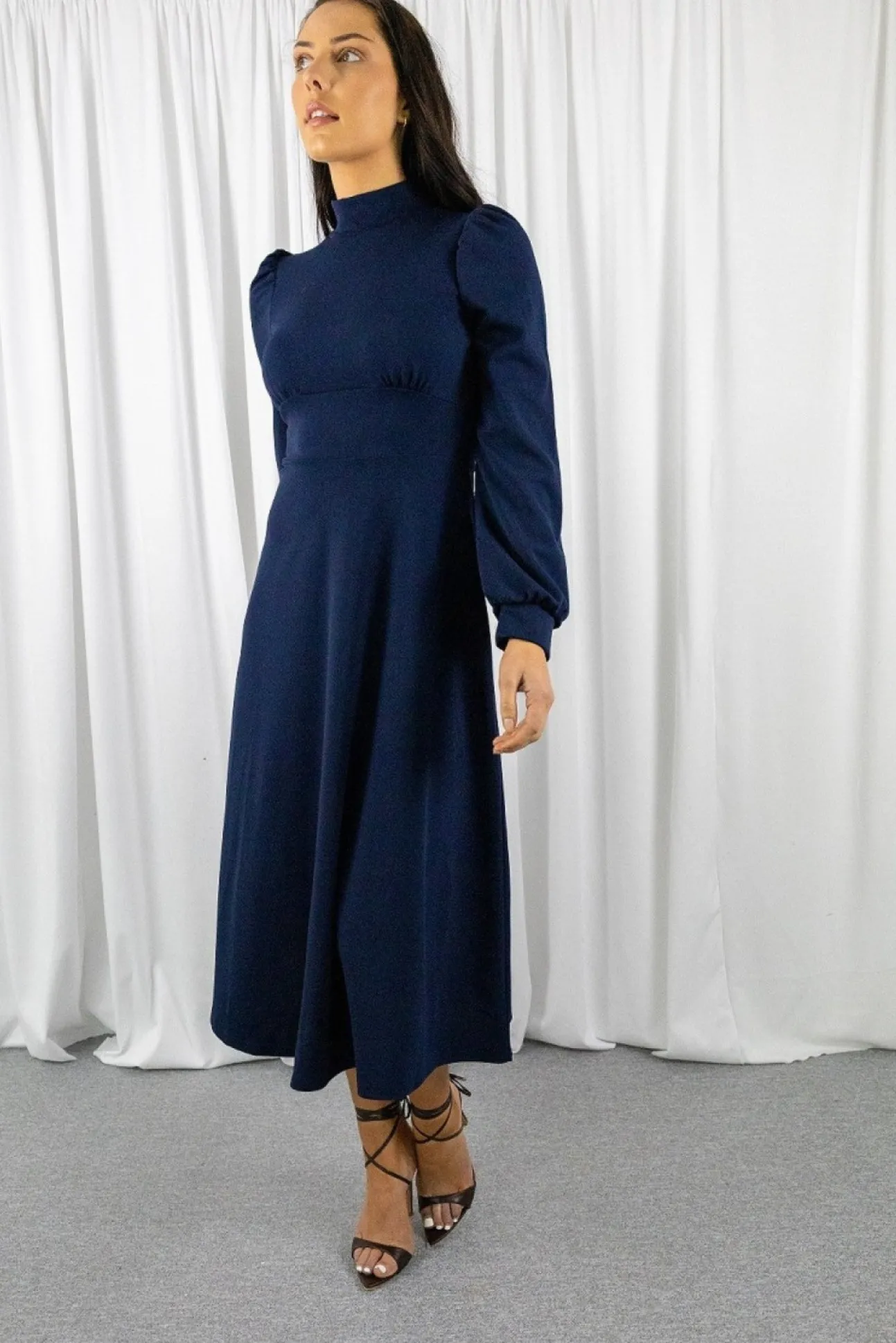 Women Signage Long Sleeve Turtle Neck Midi Dress