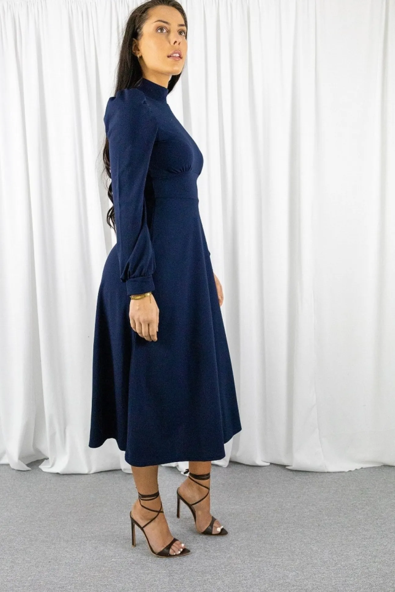 Women Signage Long Sleeve Turtle Neck Midi Dress