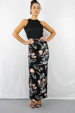 Women Signage Pencil Maxi Skirt In Pink Floral Print