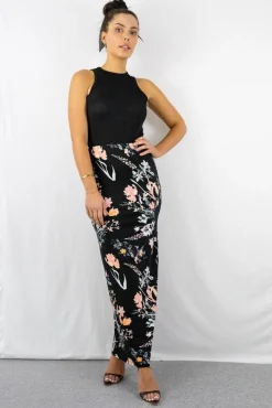 Women Signage Pencil Maxi Skirt In Pink Floral Print
