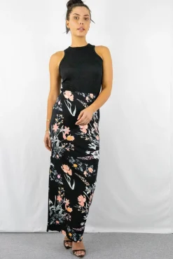 Women Signage Pencil Maxi Skirt In Pink Floral Print