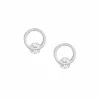 Women White Leaf Circle Earring With Single Crystal In