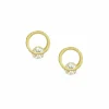 Women White Leaf Circle Earring With Single Crystal In