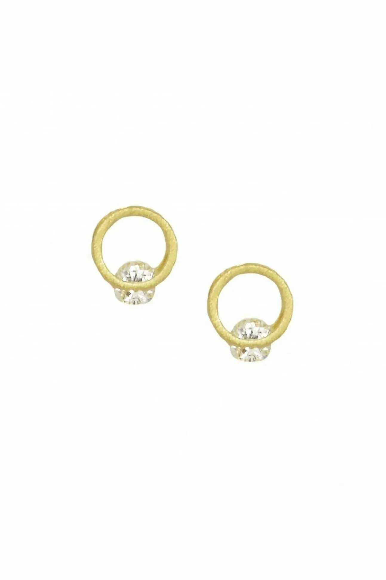 Women White Leaf Circle Earring With Single Crystal In