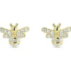 Women White Leaf Crystal Bee Earring Plated Sterling Silver