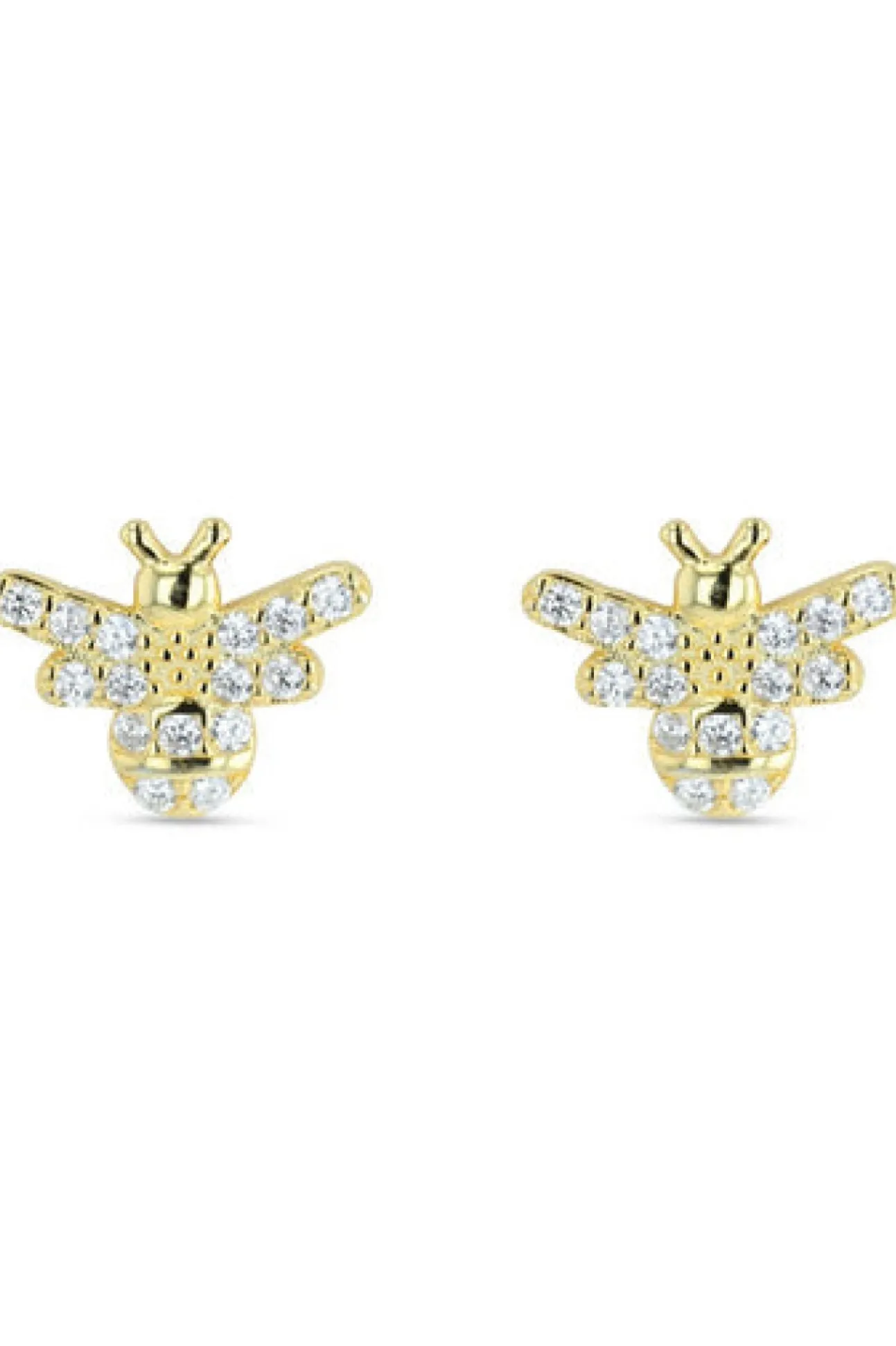 Women White Leaf Crystal Bee Earring Plated Sterling Silver