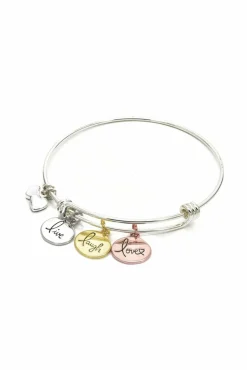 Women White Leaf Live Laugh Love Bangle In