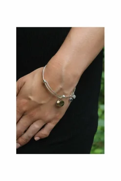 Women White Leaf Live Laugh Love Bangle In