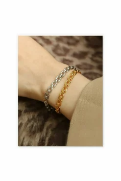 Women White Leaf Square Chain Link Bracelet In