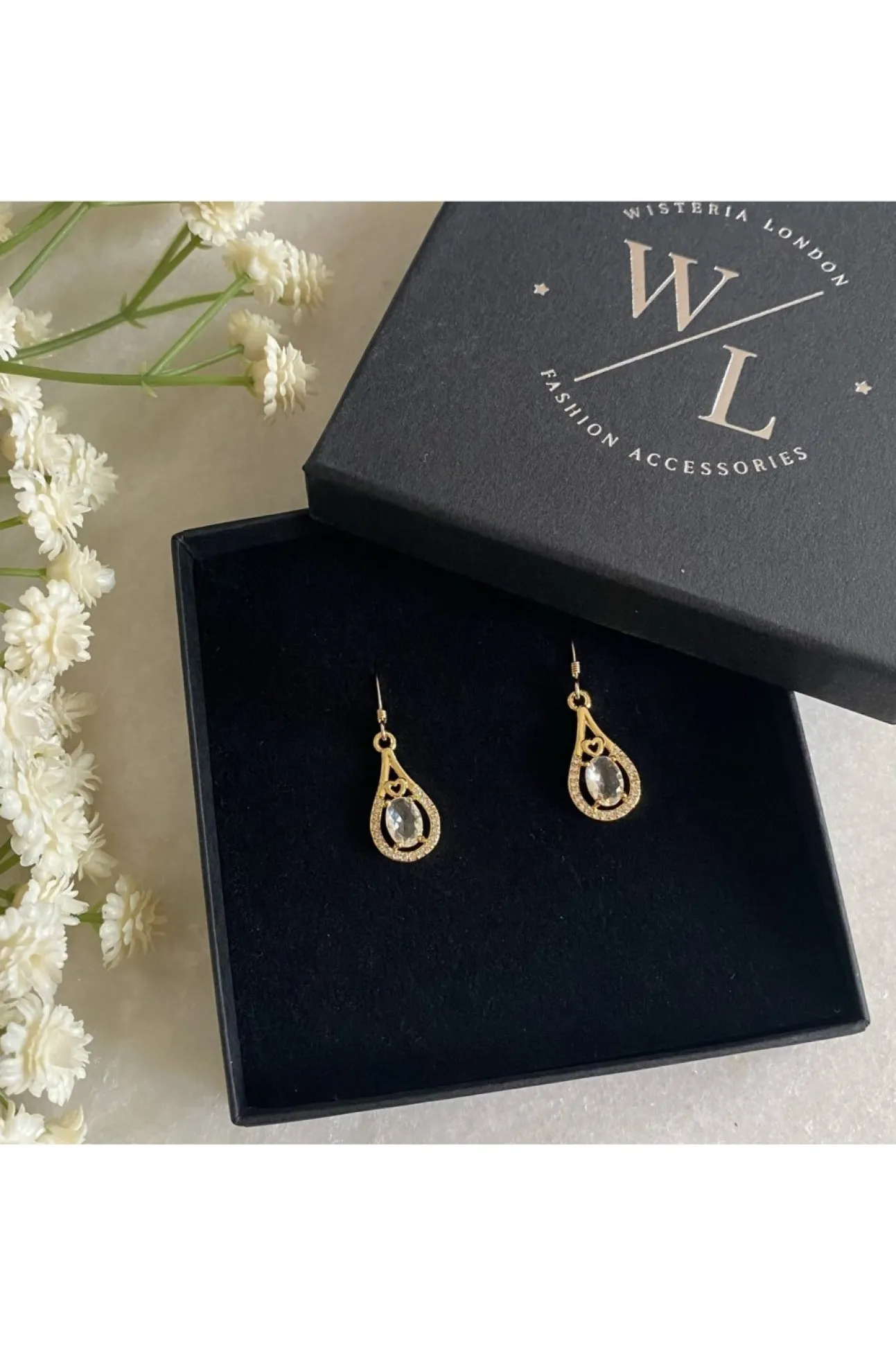 Women Wisteria London Esmeralda Clear Teardrop Earrings