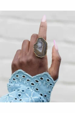 Women Yaa Yaa London 'Mega' Neutral Gemstone Statement Ring