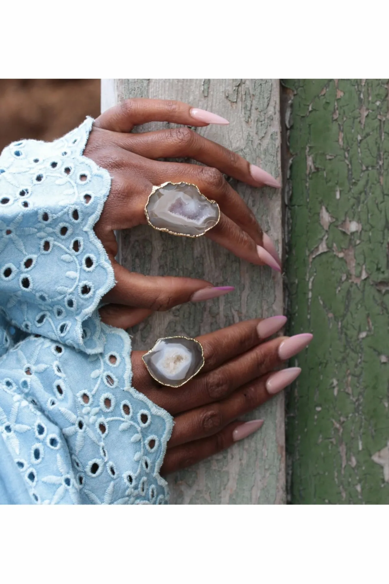 Women Yaa Yaa London 'Mega' Neutral Gemstone Statement Ring