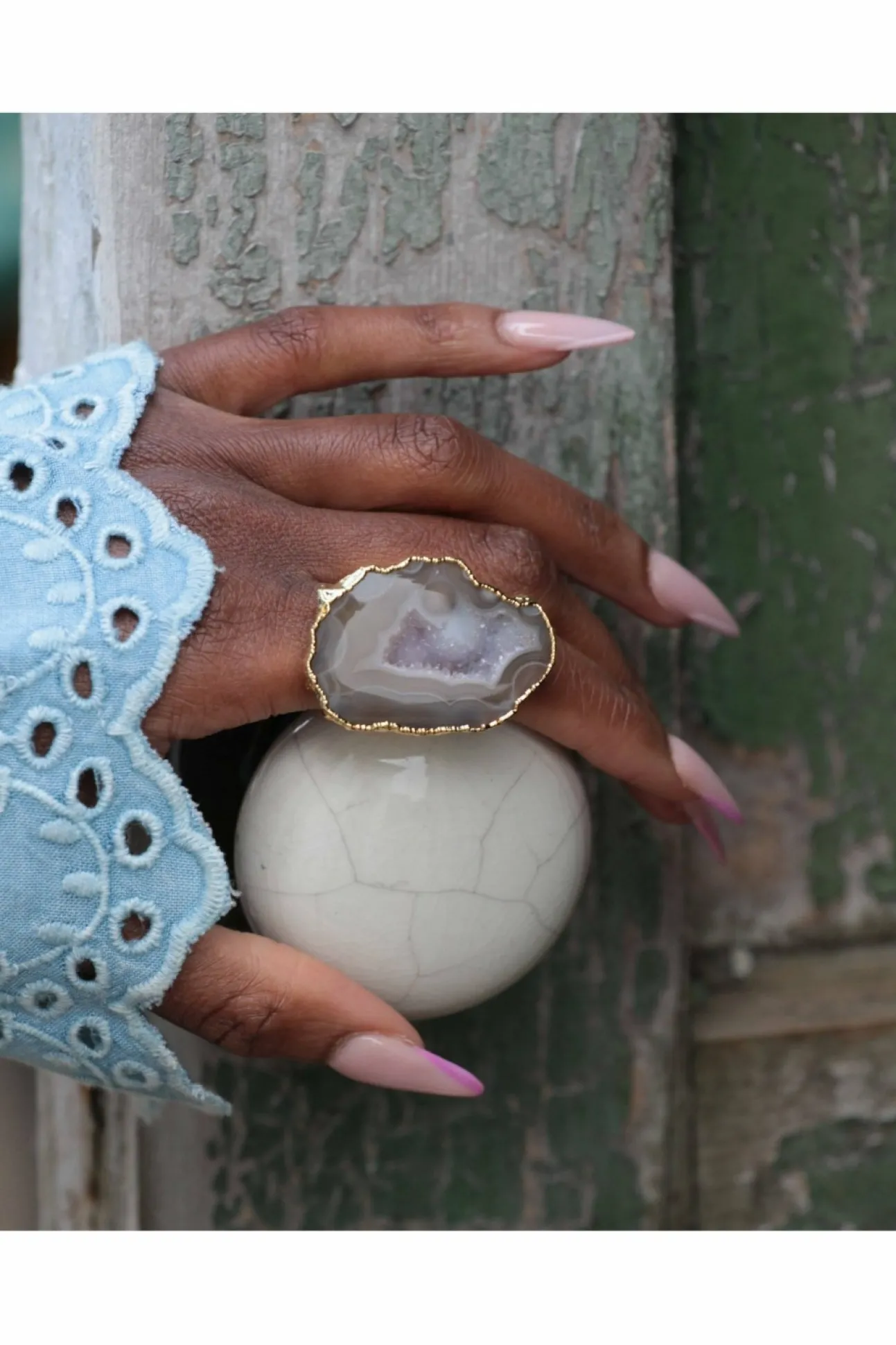 Women Yaa Yaa London 'Mega' Neutral Gemstone Statement Ring