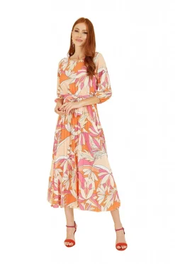 Women Yumi Abstract Print Pleated Midi Dress
