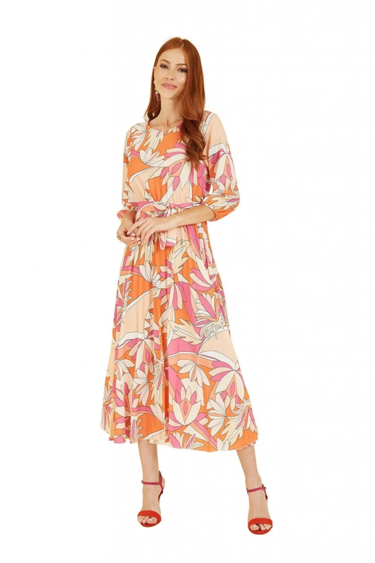 Women Yumi Abstract Print Pleated Midi Dress