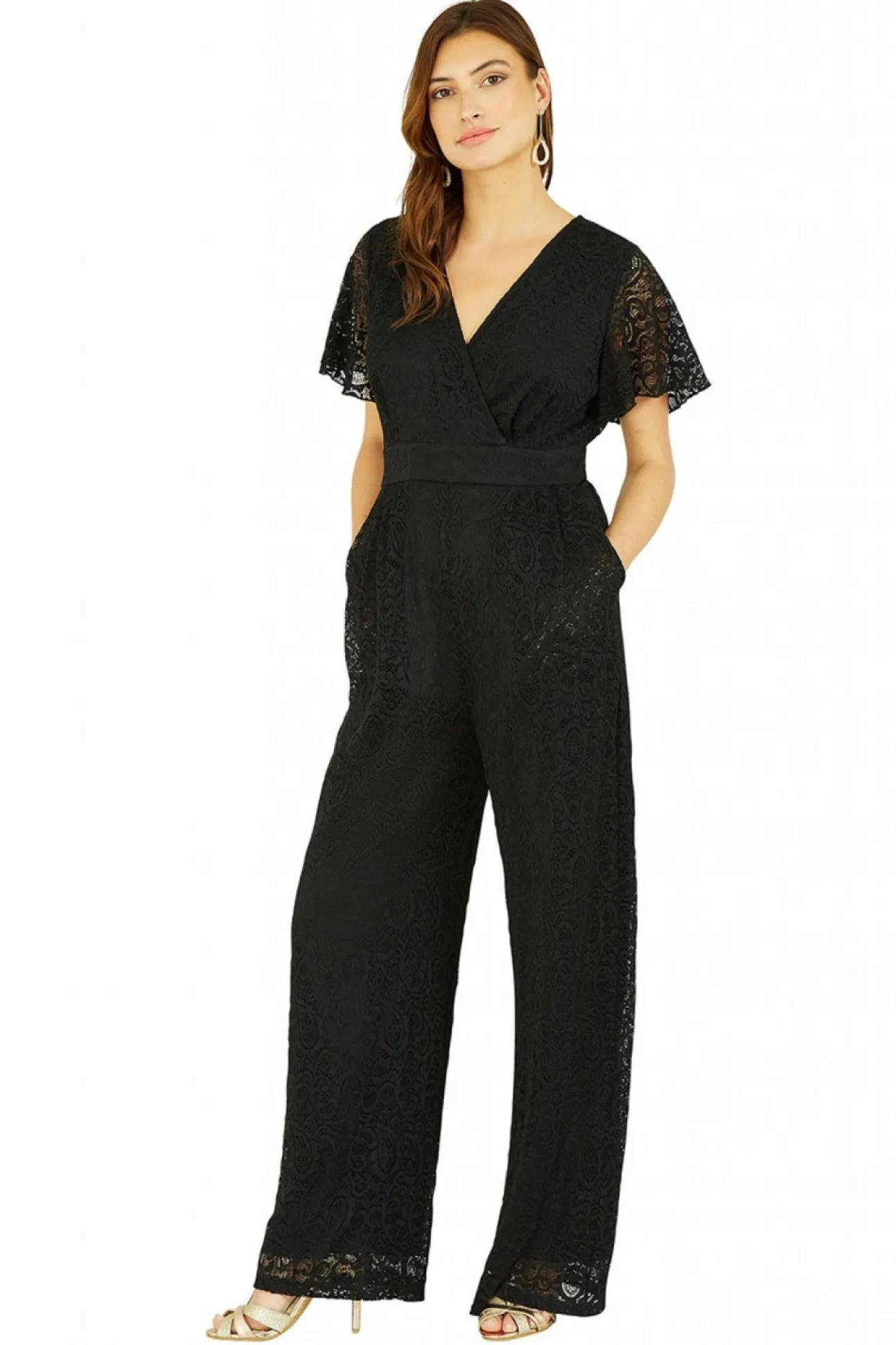 Women Yumi Angel Sleeve Lace Jumpsuit With Pockets