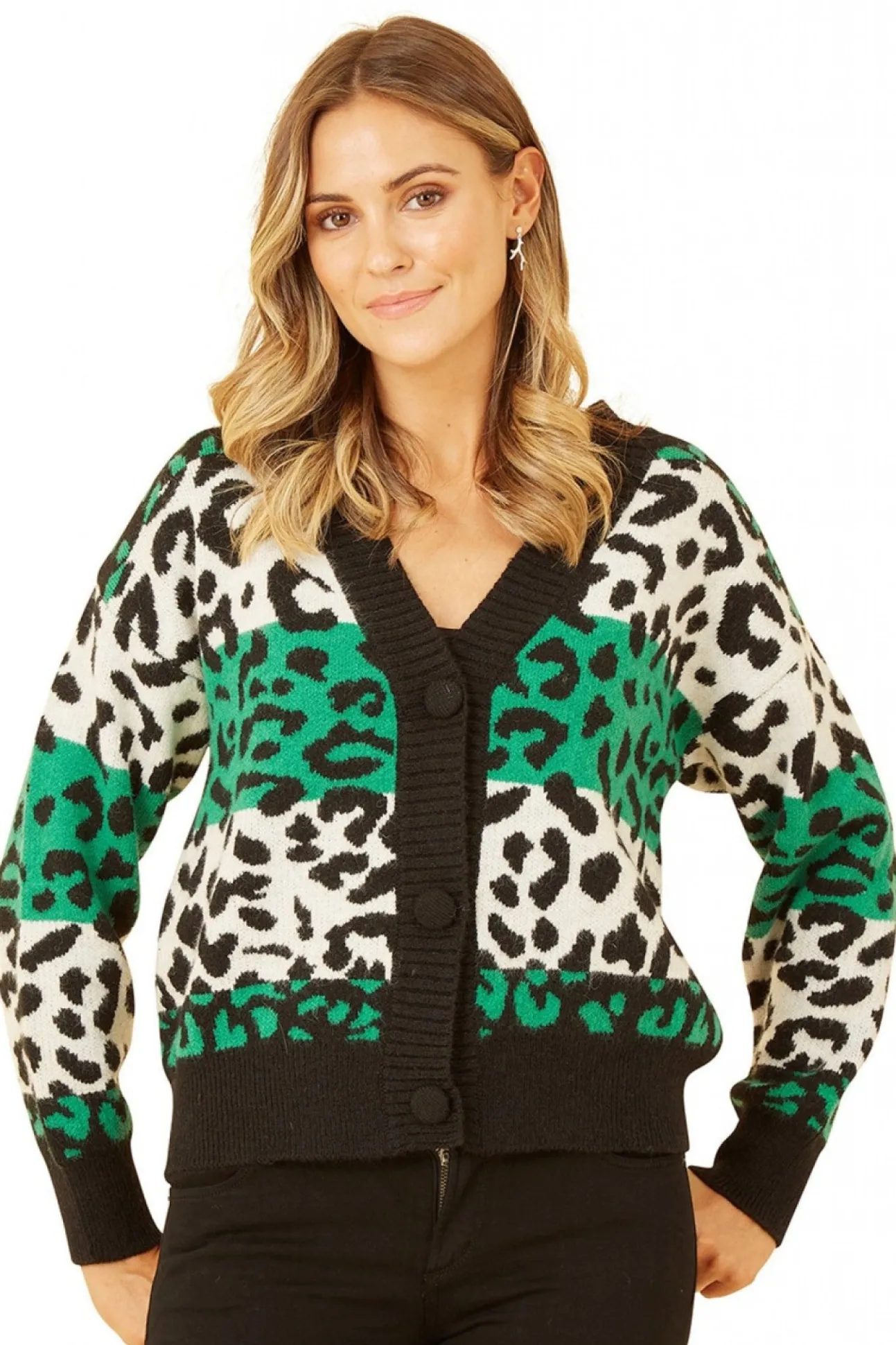 Women Yumi Animal Stripe Intarsia Knitted Cardigan
