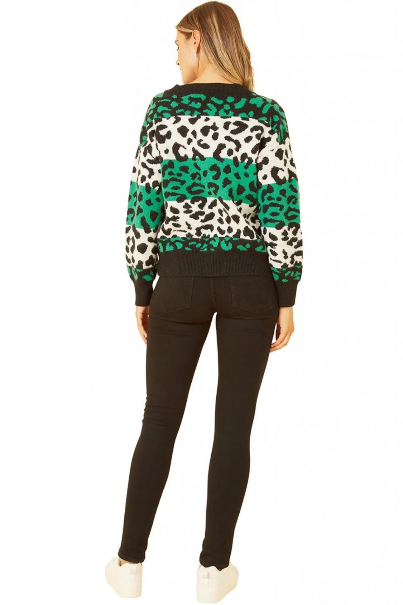 Women Yumi Animal Stripe Intarsia Knitted Cardigan