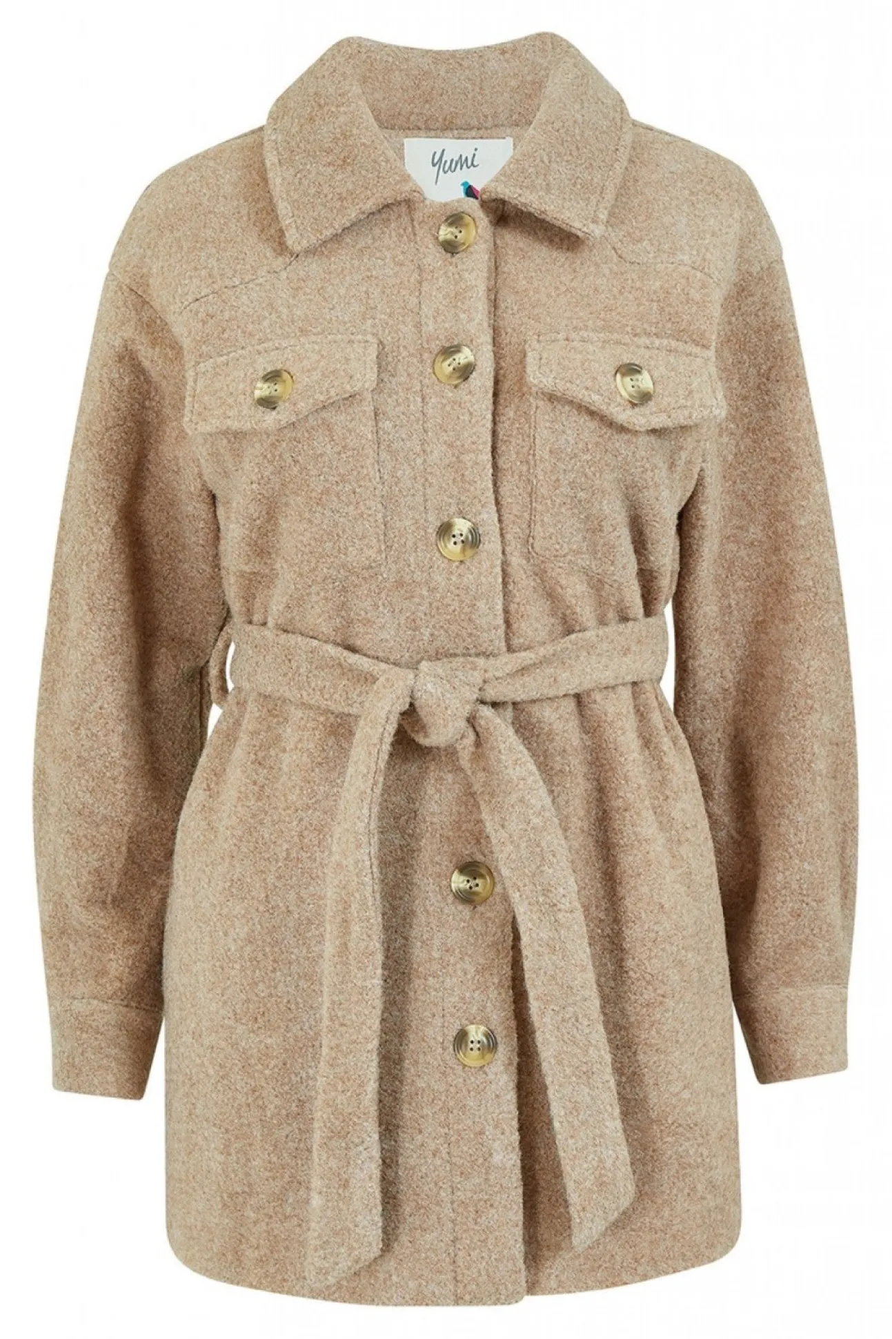 Women Yumi Button Down Shacket With Tie Belt