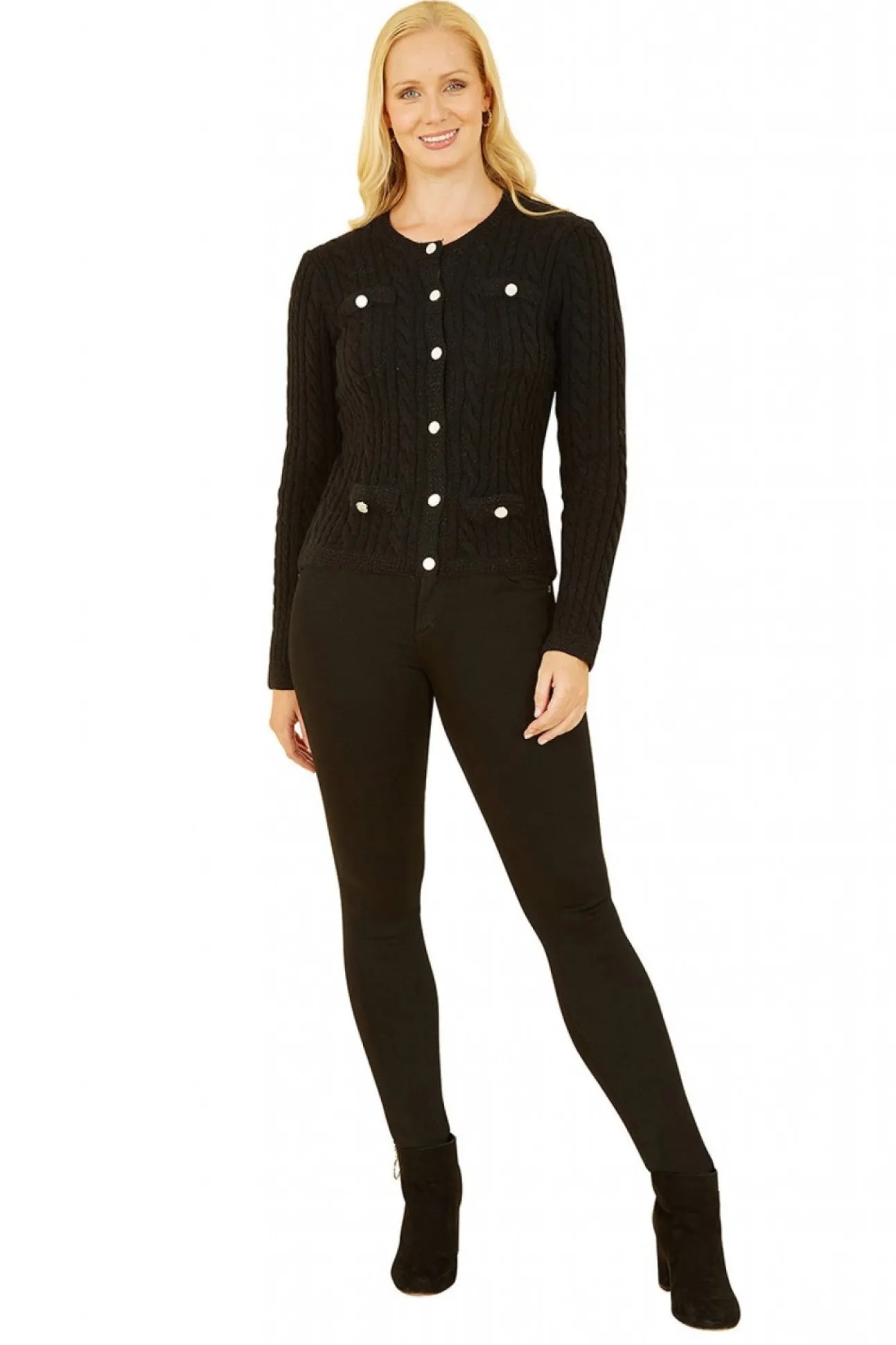 Women Yumi Cable Knit Cropped Button Up Cardigan