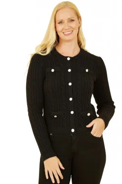 Women Yumi Cable Knit Cropped Button Up Cardigan