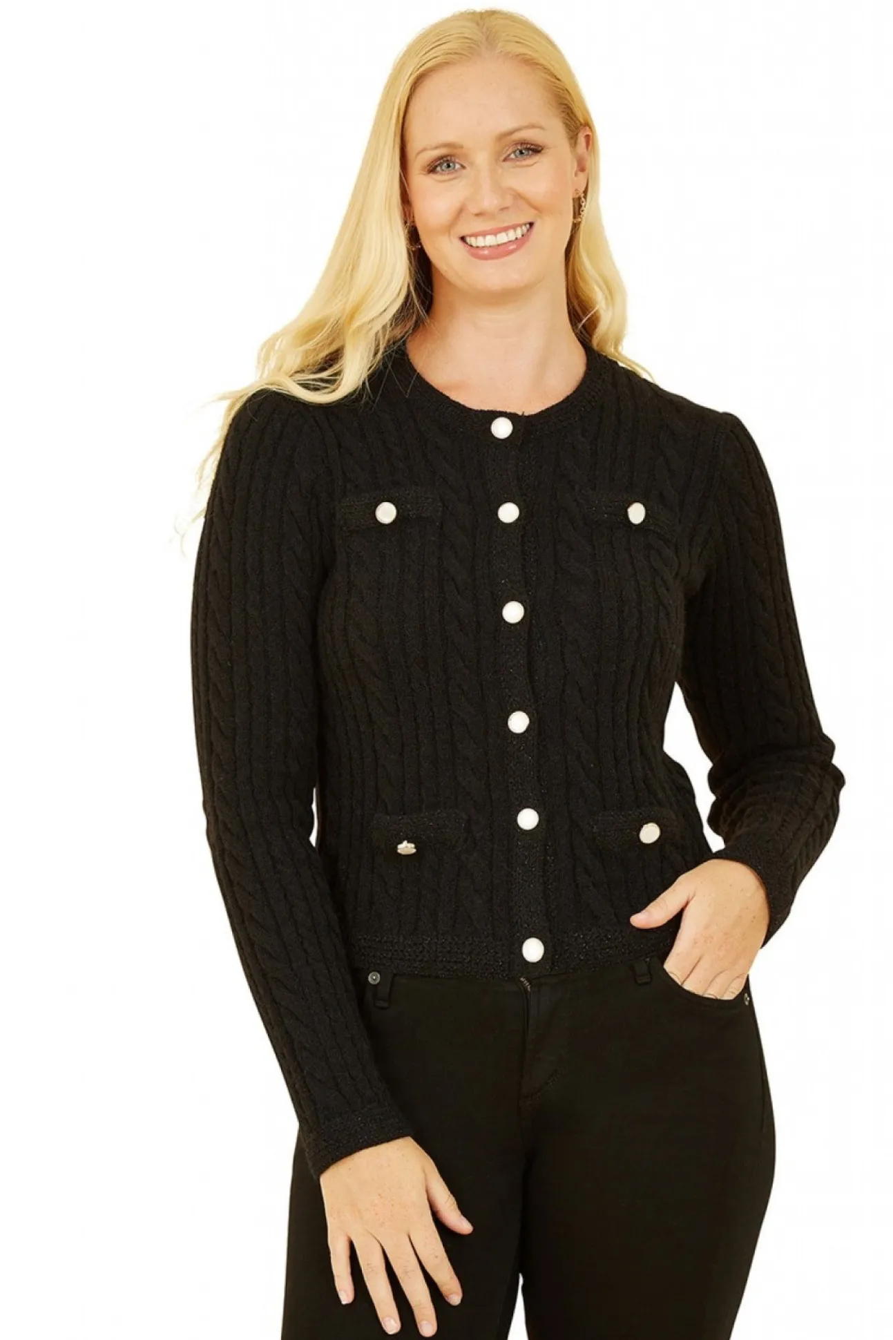 Women Yumi Cable Knit Cropped Button Up Cardigan