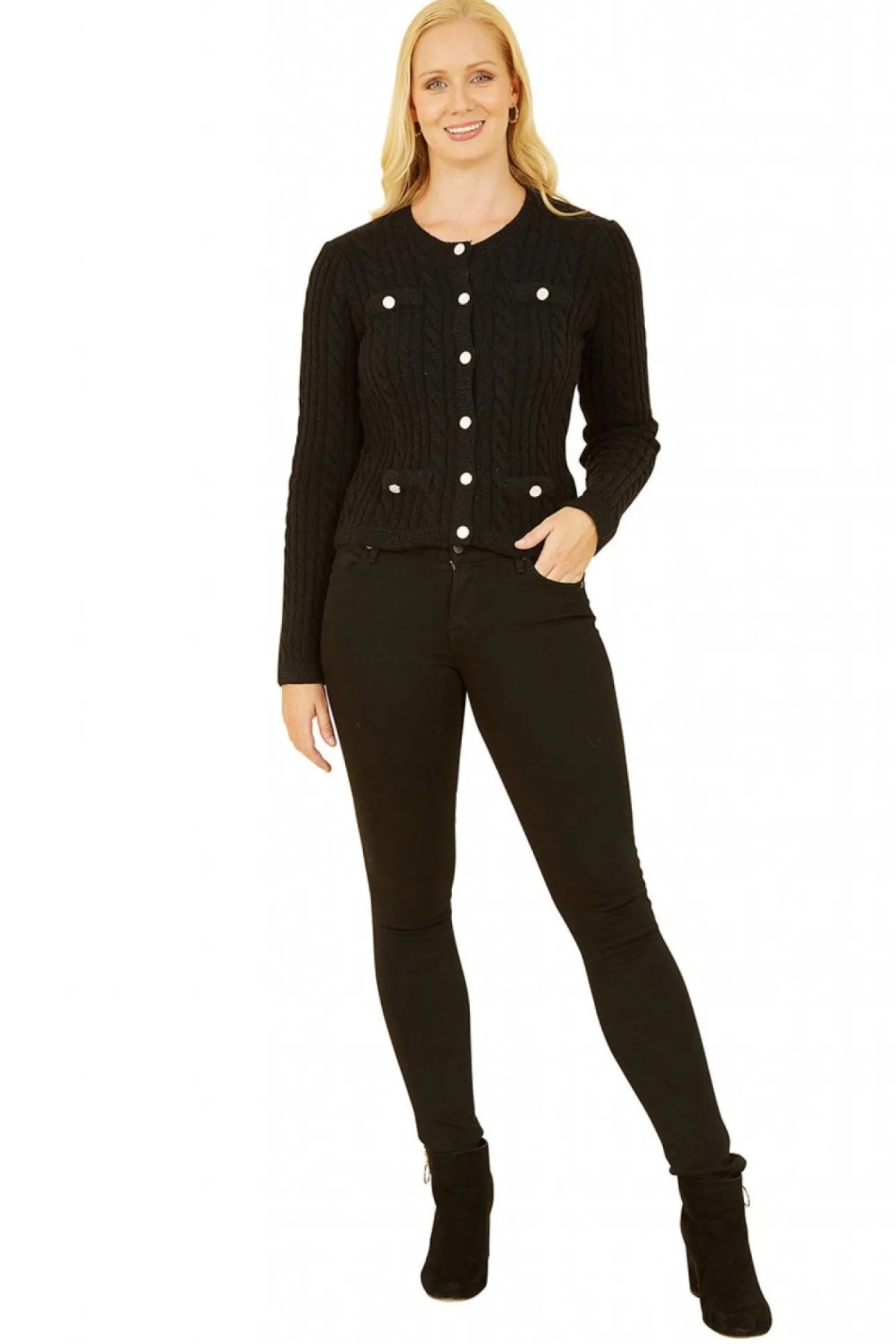 Women Yumi Cable Knit Cropped Button Up Cardigan
