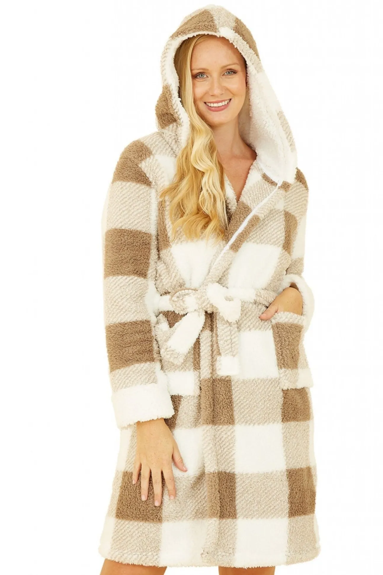 Women Yumi Check Super Soft Dressing Gown