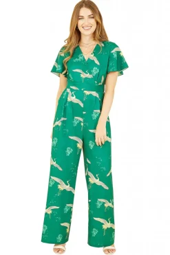 Women Yumi Crane Print Angel Sleeve Jumpsuit