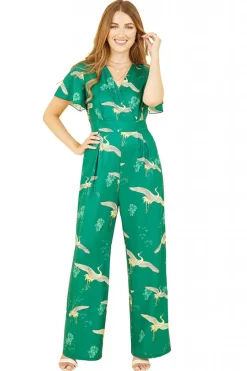 Women Yumi Crane Print Angel Sleeve Jumpsuit